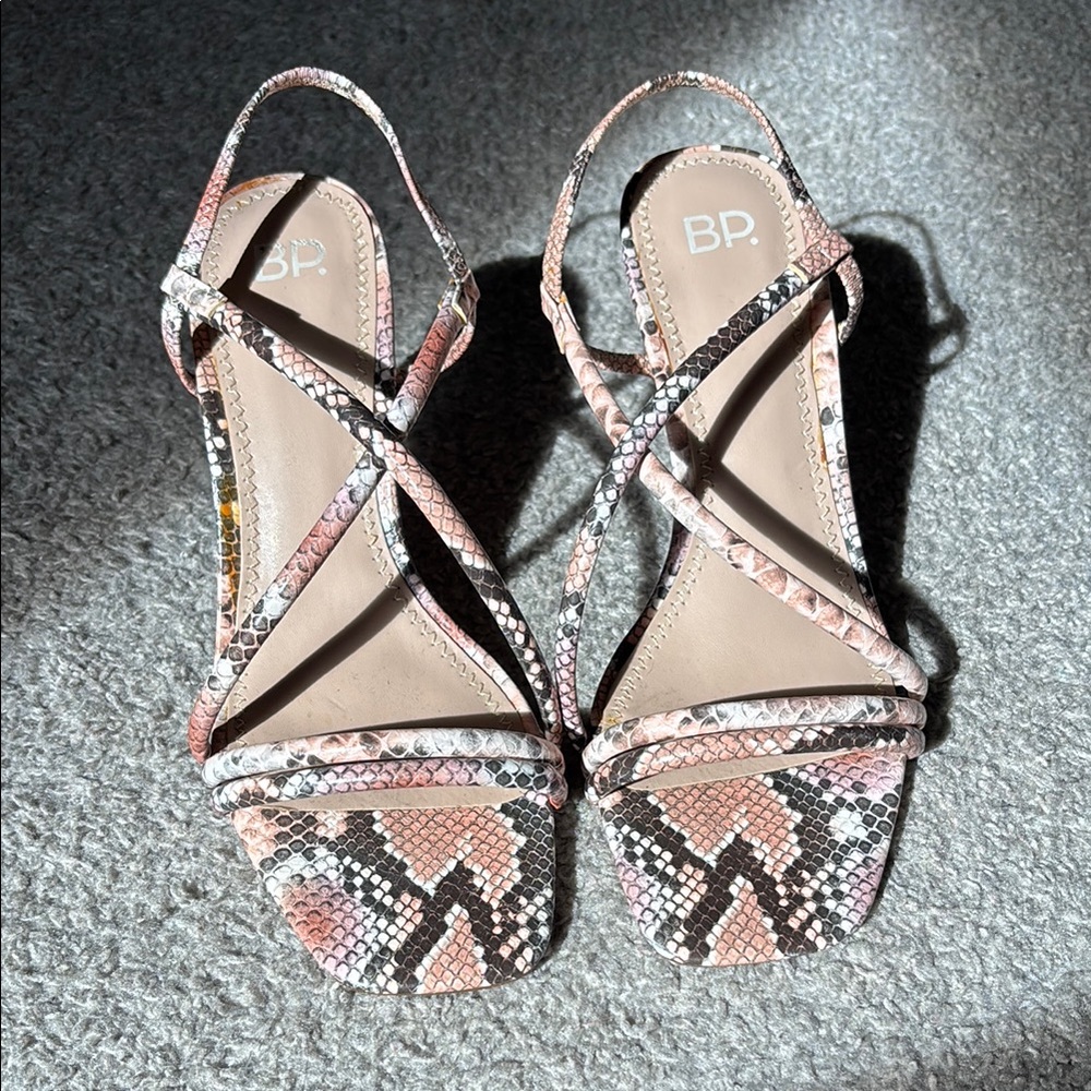 bp Women's Pink Snake Print Sandals
